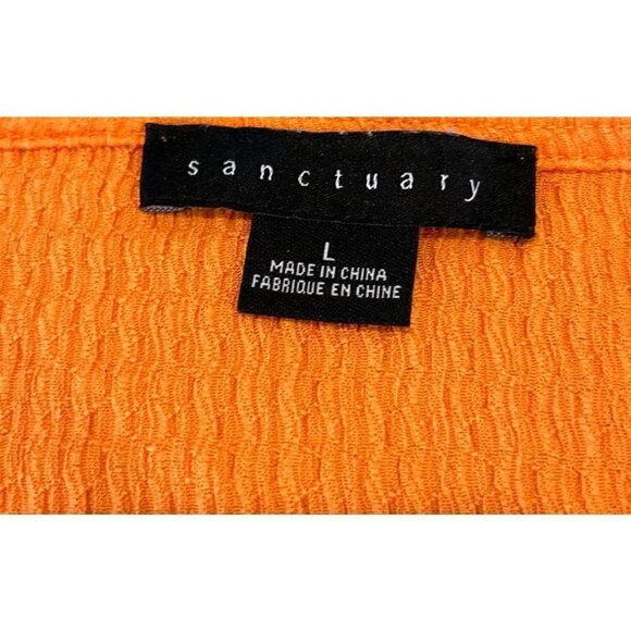 Sanctuary Link Up Tie Tee Orange Button Front Chrinkled Textured Tie Front Sz Lg - Picture 6 of 8